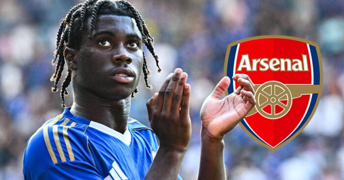 Leicester City star Jeremy Monga, with an Arsenal badge