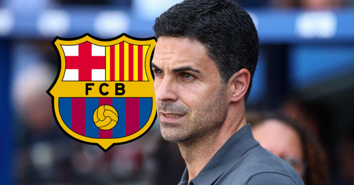 Arsenal manager Mikel Arteta, Barcelona badge