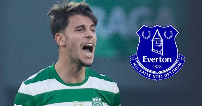Sporting CP star Georgios Vagiannidis with an Everton badge