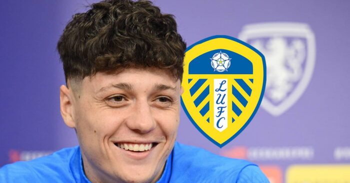 On-loan Wolves defender Ladislav Krejci next to the Leeds United club badge