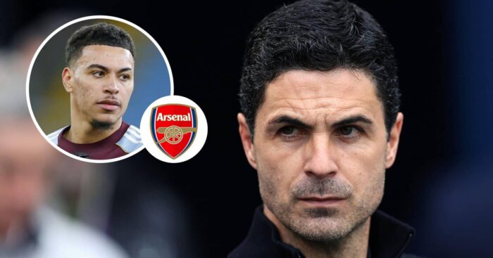Morgan Rogers, Arsenal badge and Mikel Arteta - copyright TEAMtalk