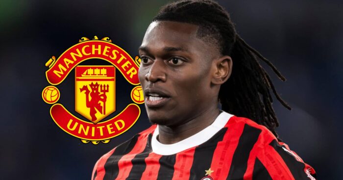 AC Milan star Rafael Leao and a Man Utd badge