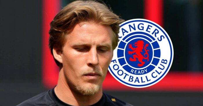 Excelsior star Casper Widell and a Rangers badge