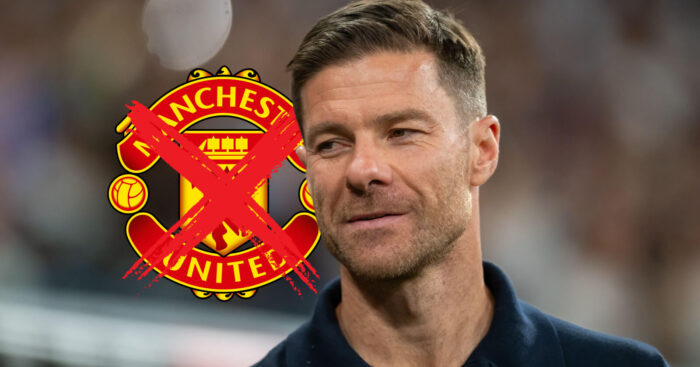 Chelsea manager Xabi Alonso, Man Utd badge with red X