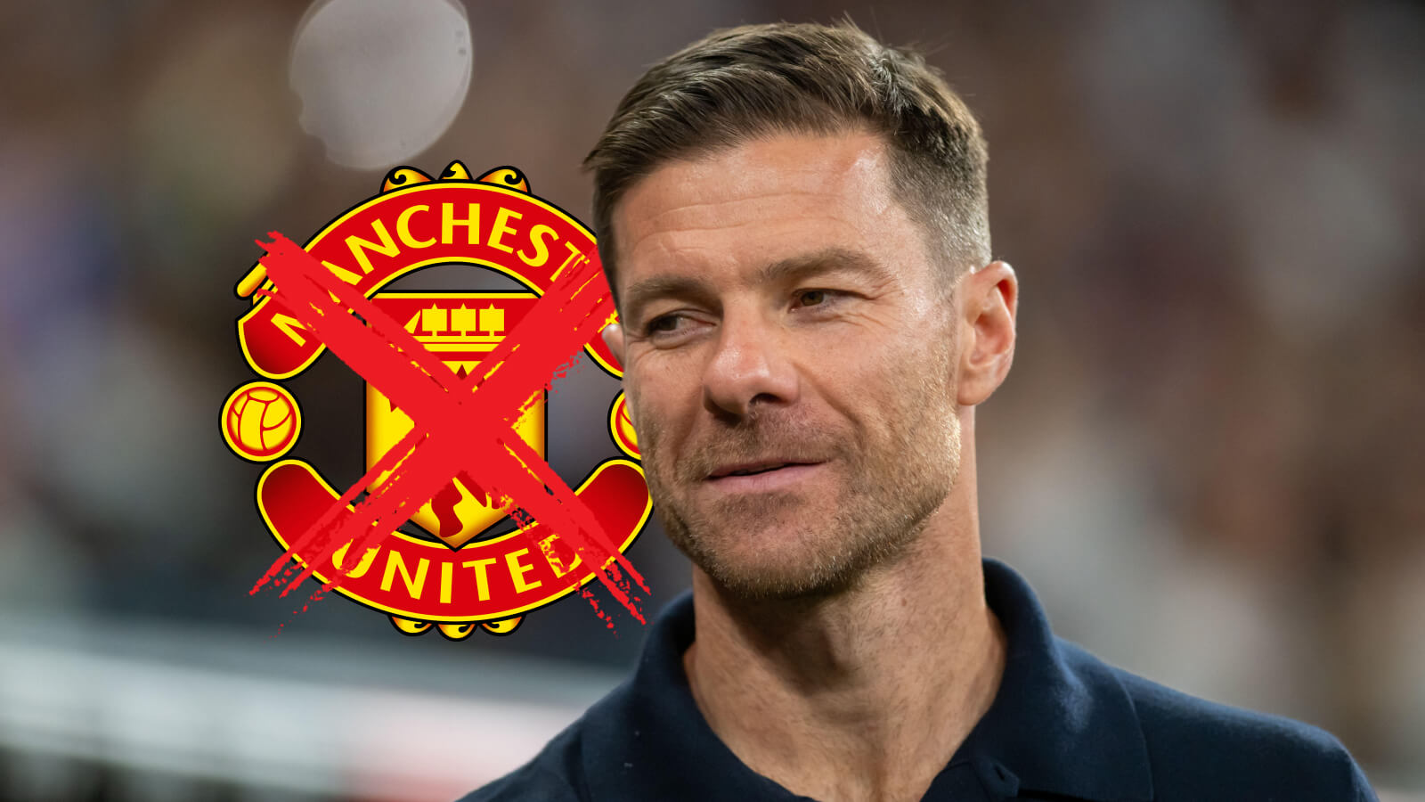 Chelsea manager Xabi Alonso, Man Utd badge with red X