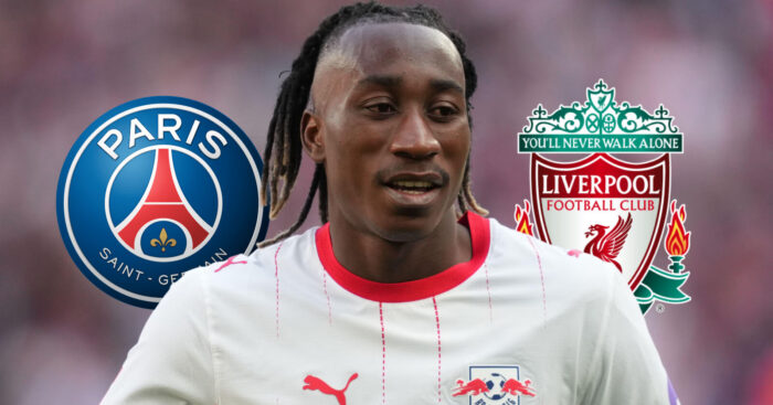 RB Leipzig winger Yan Diomande, PSG and Liverpool badges
