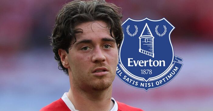 Middlesbrough star Hayden Hackney, with an Everton badge