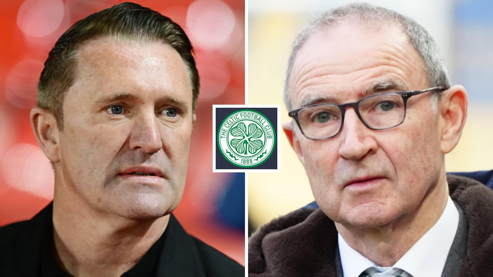 Robbie Keane and Martin O'Neill, with a Celtic badge
