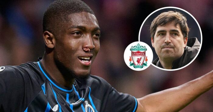 Club Brugge star Joel Ordonez and Liverpool boss Andoni Iraola