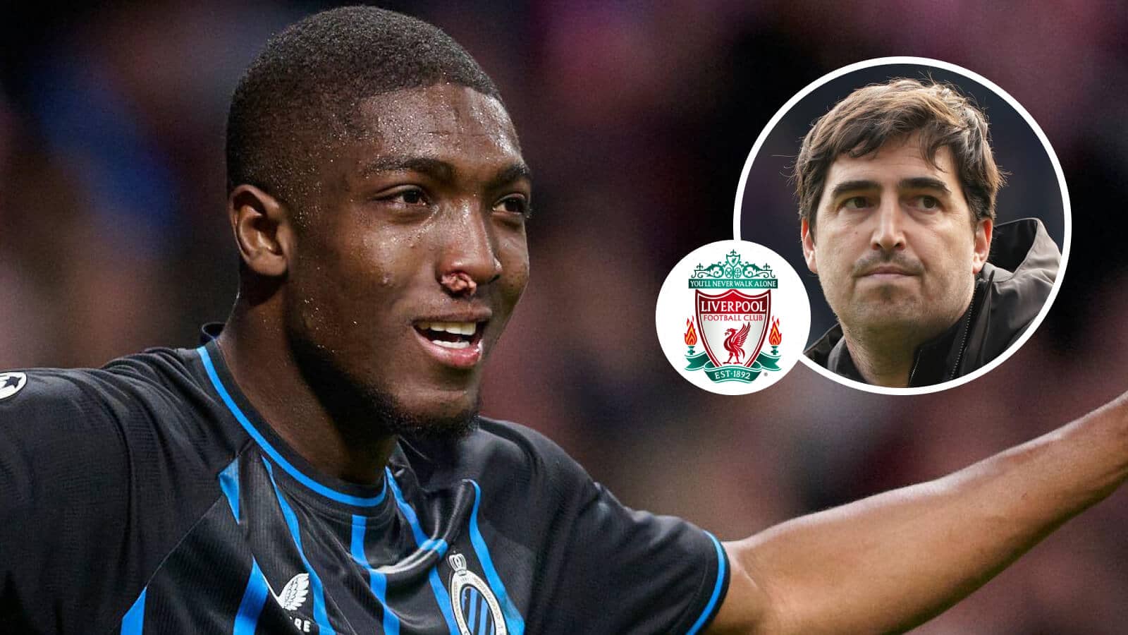 Club Brugge star Joel Ordonez and Liverpool boss Andoni Iraola