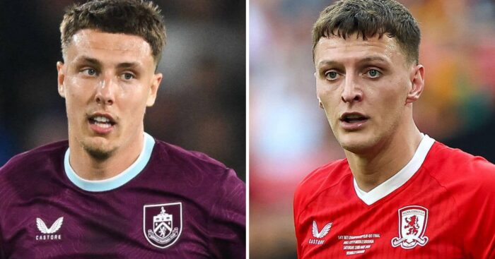 Burnley's French defender Maxime Esteve alongside Middlesbrough captain Dael Fry