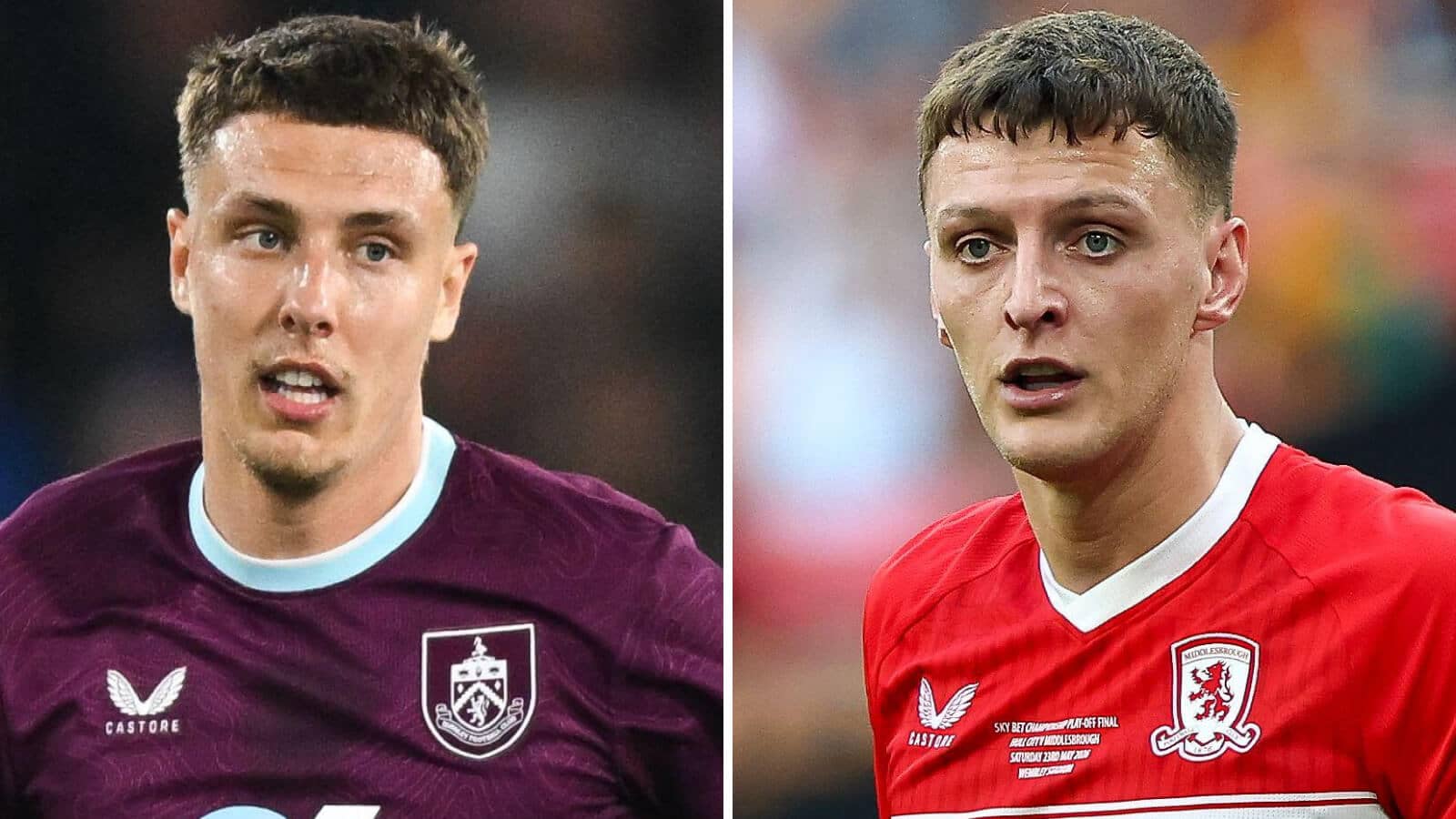 Burnley's French defender Maxime Esteve alongside Middlesbrough captain Dael Fry