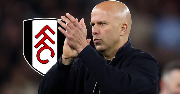 Arne Slot with Fulham badge