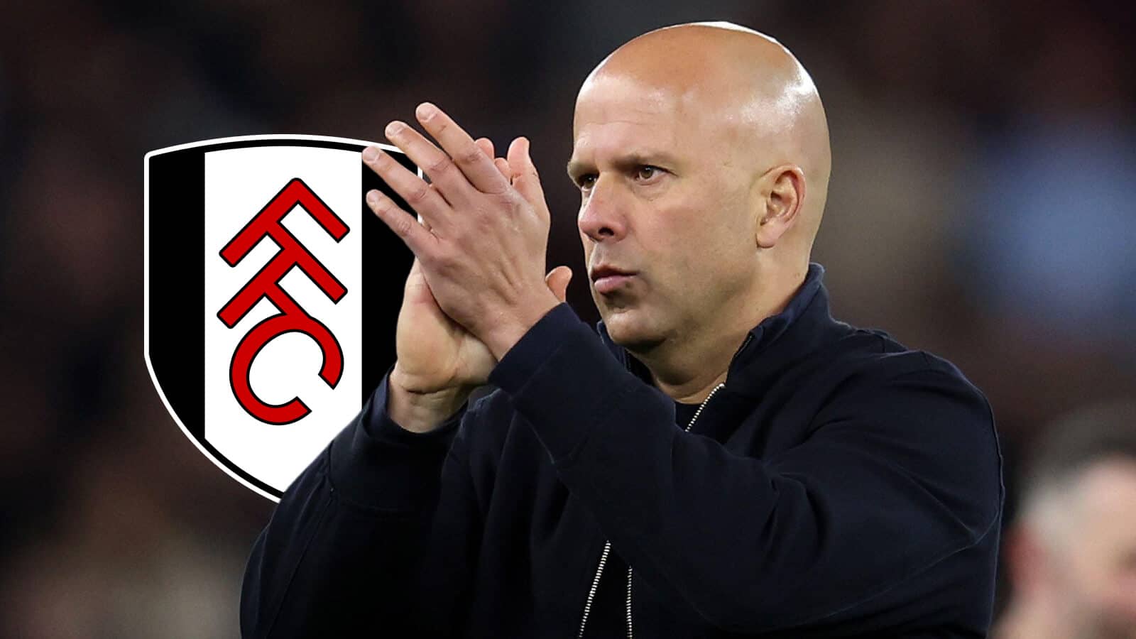 Arne Slot with Fulham badge