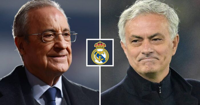Real Madrid president, Florentino Perez, manager Jose Mourinho