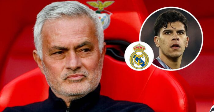 Jose Mourinho with West Ham star Mateus Fernandes