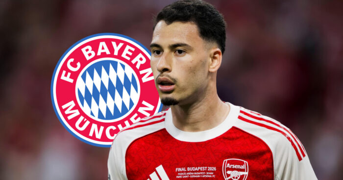 Bayern Munich badge and Arsenal winger Gabriel Martinelli - copyright TEAMtalk