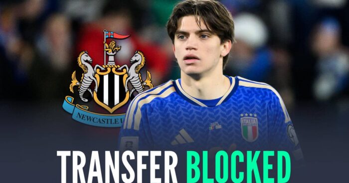 Atalanta and Italy defender Marco Palestra next to the Newcastle badge and the words 'transfer blocked'
