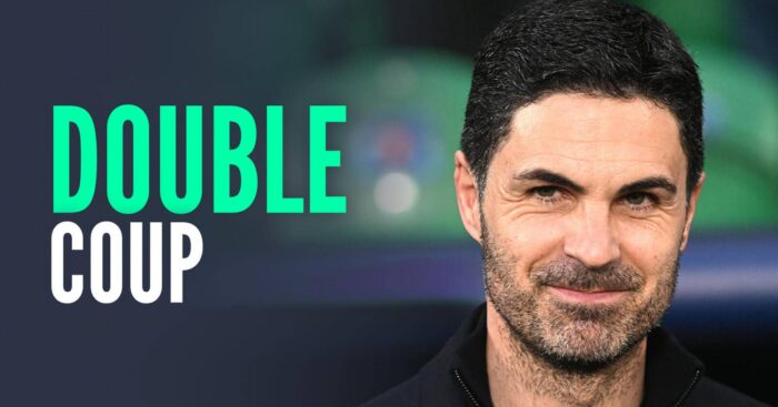 Arsenal boss Mikel Arteta, with caption: Double coup