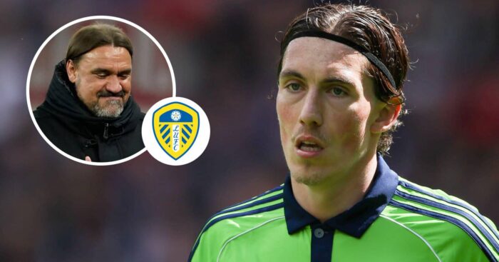 Free agent Fulham winger Harry Wilson is a summer target and, inset, a smiling Leeds manager Daniel Farke next to the club badge