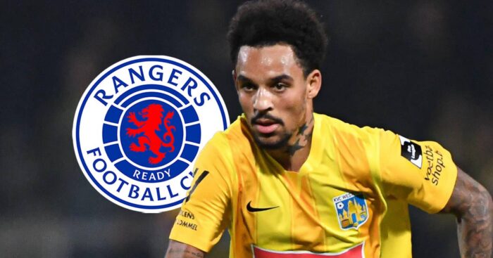 Westerlo star Bryan Reynolds with a Rangers badge