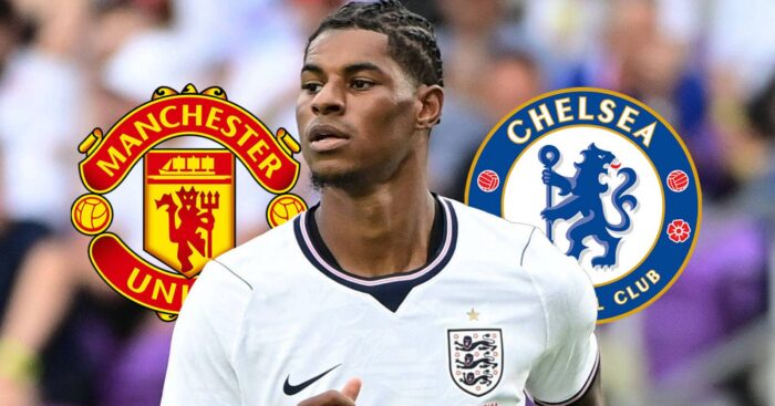 Manchester United badge, Marcus Rashford and Chelsea badge - copyright TEAMtalk