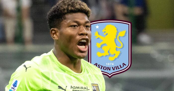 Zion Suzuki with Aston Villa badge