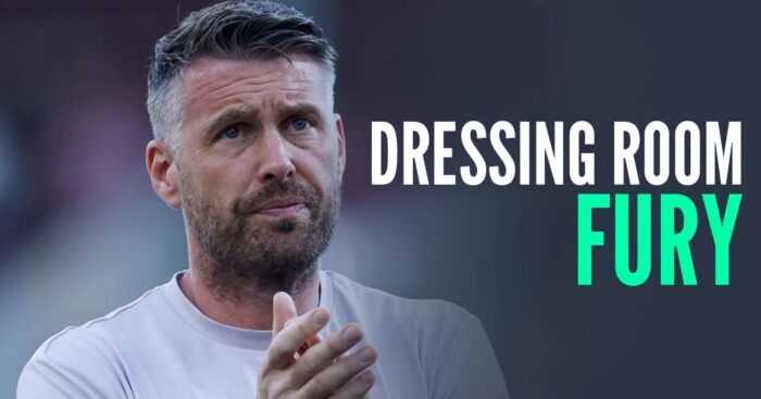 Sacked Wolves manager Rob Edwards, with caption: Dressing Room Fury