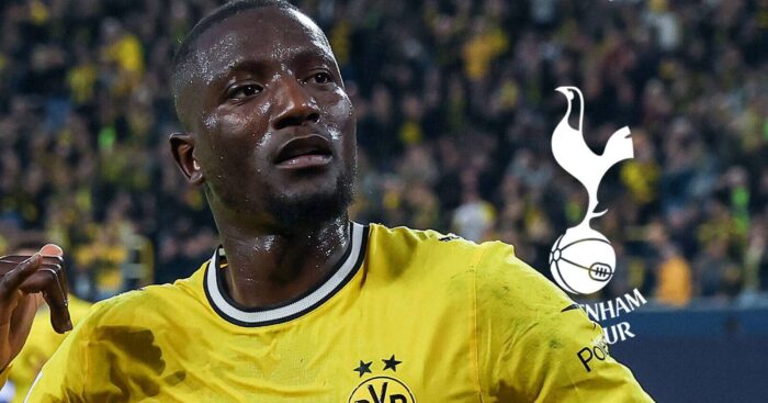 Serhou Guirassy with Tottenham badge