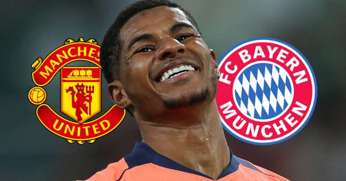 Manchester United badge, Marcus Rashford and Bayern Munich badge - copyright TEAMtalk
