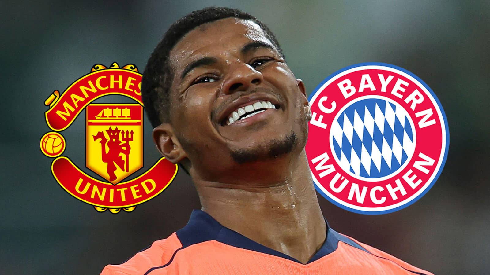 Manchester United badge, Marcus Rashford and Bayern Munich badge - copyright TEAMtalk
