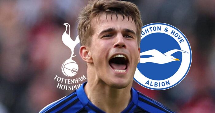 Tottenham Hotspur badge, Luka Vuskovic and Brighton and Hove Albion badge - copyright TEAMtalk