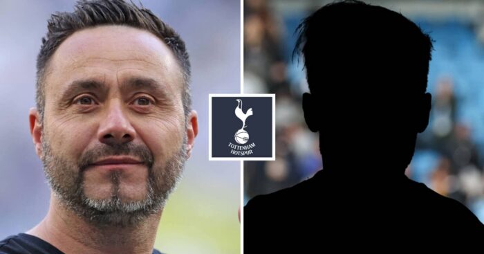 Split image of Tottenham Hotspur manager Roberto De Zerbi and a shadow, with the Tottenham Hotspur badge in between - copyright TEAMtalk