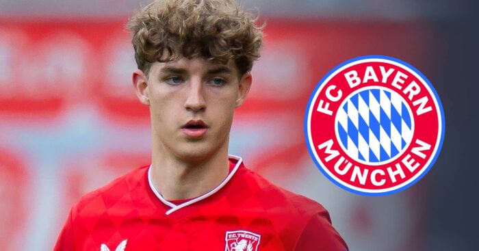 Twente star Ruud Nijstad with a Bayern Munich badge