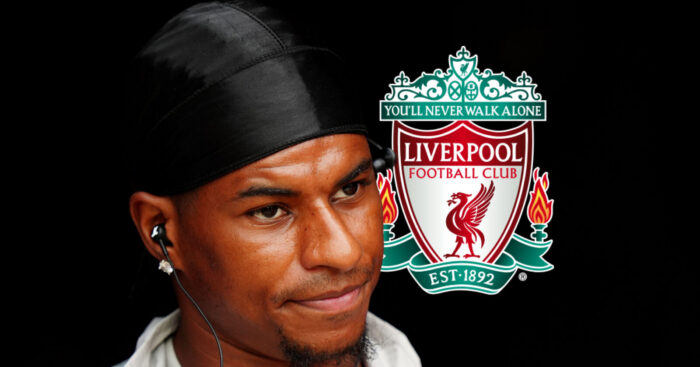Man Utd winger Marcus Rashford, Liverpool badge