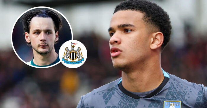 Sheffield Wednesday goalkeeper Pierce Charles, Man City goalkeeper James Trafford, Newcastle badge