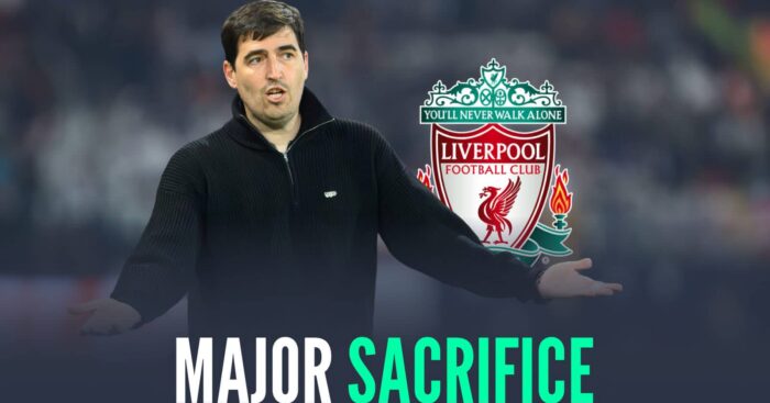 Andoni Iraola with Liverpool badge