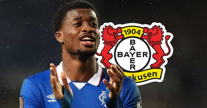 Rangers star Emmanuel Fernandes, with a Bayer Leverkusen badge