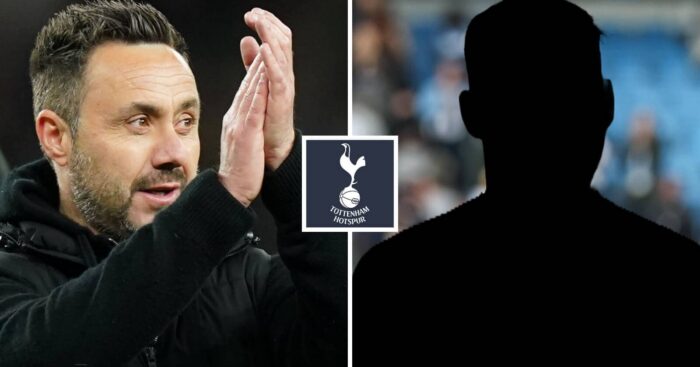 Split image of Tottenham Hotspur manager Roberto De Zerbi and a shadow, with the Tottenham Hotspur badge in between - copyright TEAMtalk