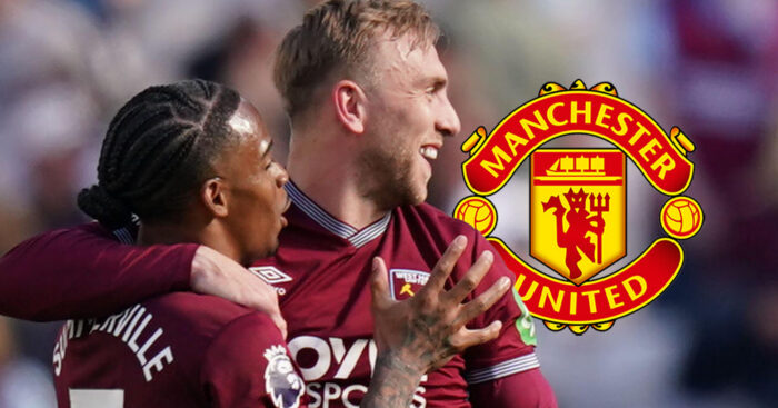 West Ham wingers Crysencio Summerville and Jarrod Bowen, Man Utd badge