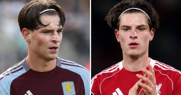Bournemouth star Alex Scott with an Aston Villa shirt Photoshopped on him and the same player with a Liverpool shirt Photoshopped on him