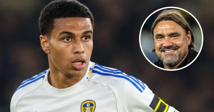 Southampton midfielder Shea Charles with a Leeds United shirt Photoshopped on him and, inset, Leeds boss Daniel Farke