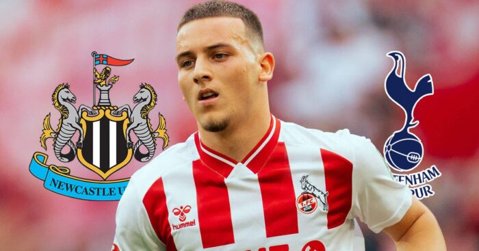 Cologne forward Said El Mala seen here next to the Newcastle United and Tottenham Hotspur badges