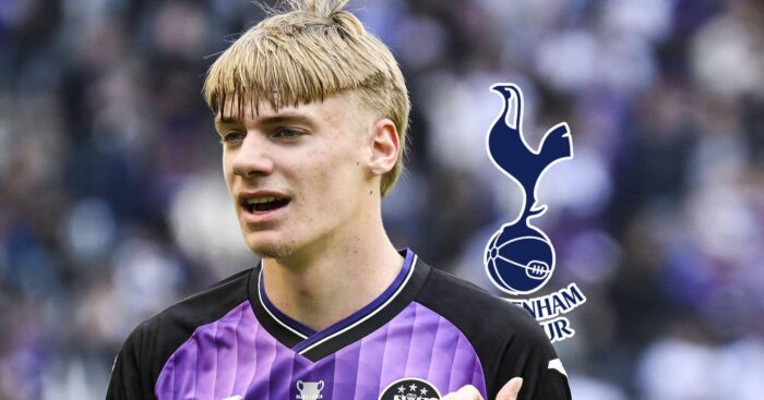 Anderlecht star Nathan de Cat, with a Tottenham badge