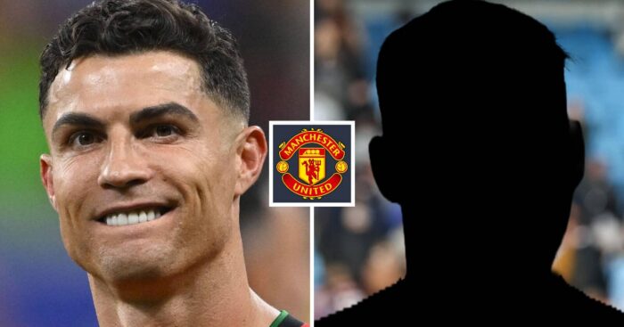 Split image of Former Manchester United star Cristiano Ronaldo and a shadow, with the Manchester United badge in between - copyright TEAMtalk