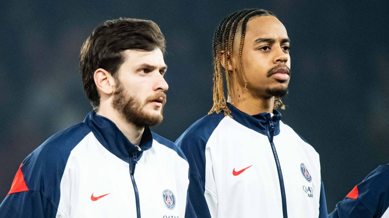 PSG duo Khvicha Kvaratskhelia and Bradley Barcola - copyright TEAMtalk