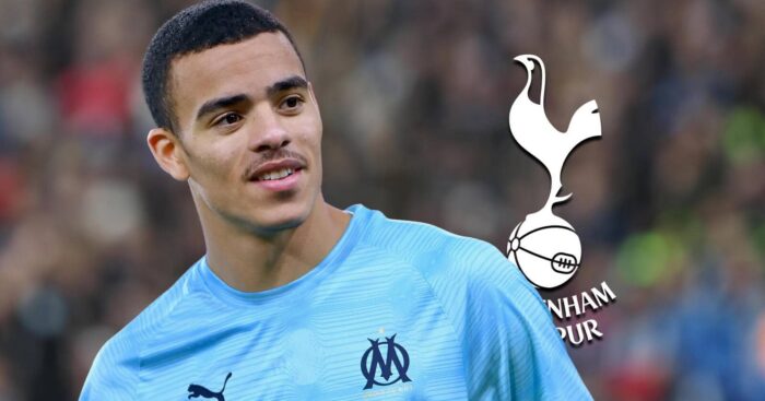 Mason Greenwood with Tottenham badge