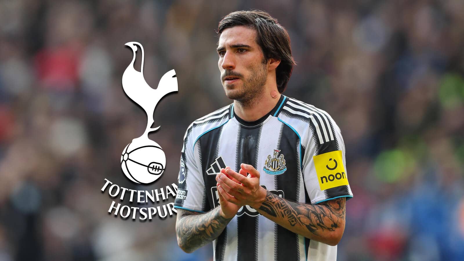 Newcastle midfielder Sandro Tonali with Tottenham badge