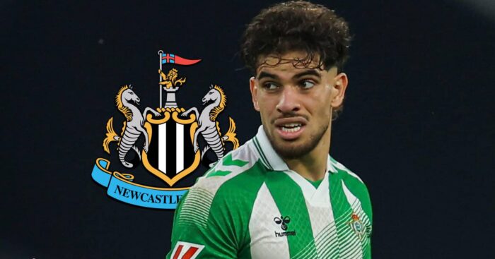 Real Betis star Abde Ezzalzouli with a Newcastle badge