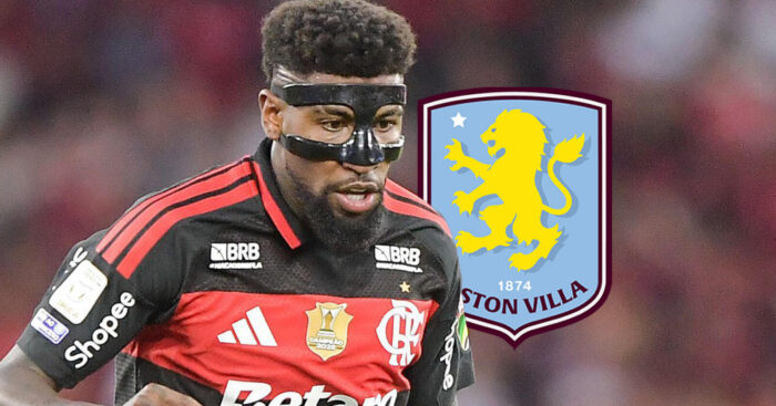 Emerson Royal with an Aston Villa badge